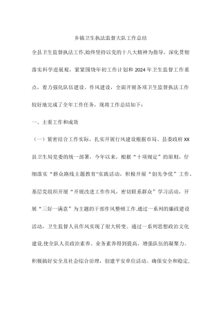 乡镇卫生执法监督大队工作总结