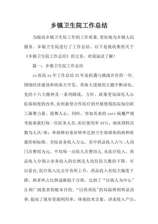 乡镇卫生院工作总结