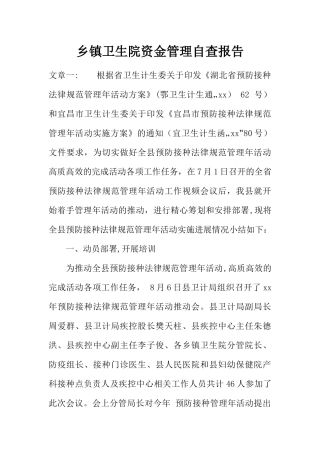 乡镇卫生院资金管理自查报告