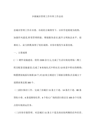 乡镇城市管理工作年终工作总结
