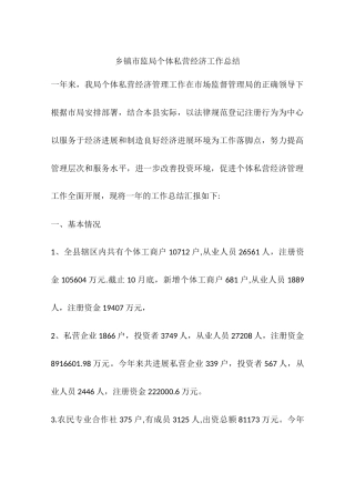 乡镇市监局个体私营经济工作总结