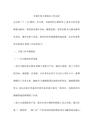 乡镇年度主要基层工作总结