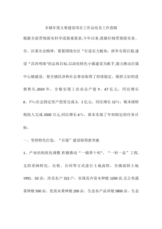 乡镇年度主要建设项目工作总结及工作思路