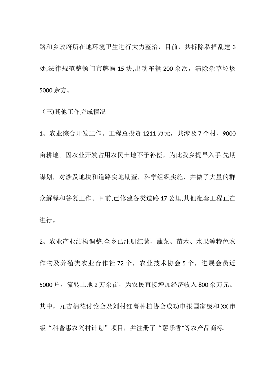 乡镇年度主要经济指标和工作总结情况_第3页