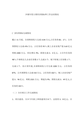 乡镇年度主要经济指标和工作总结情况