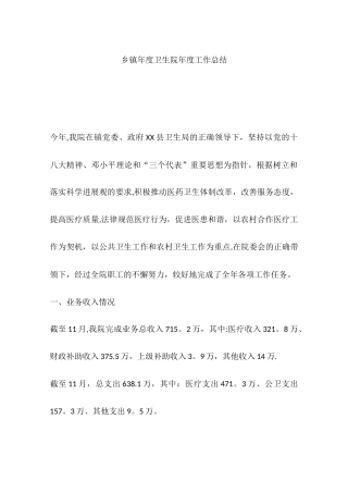 乡镇年度卫生院年度工作总结