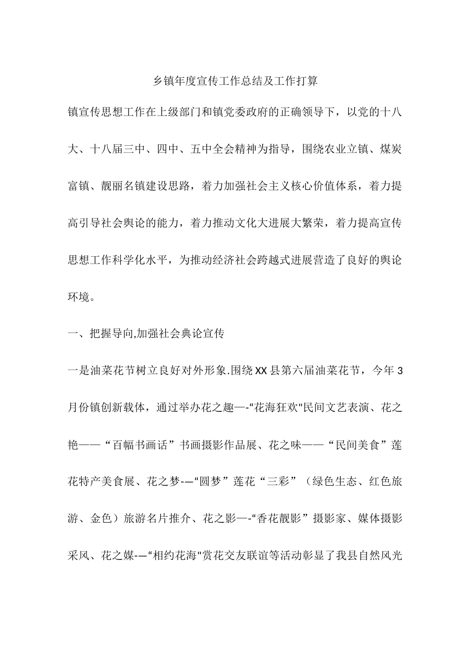 乡镇年度宣传工作总结及工作打算_第1页