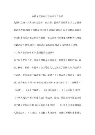 乡镇年度推进行政执法工作总结