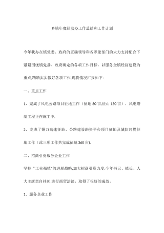 乡镇年度经发办工作总结和工作计划