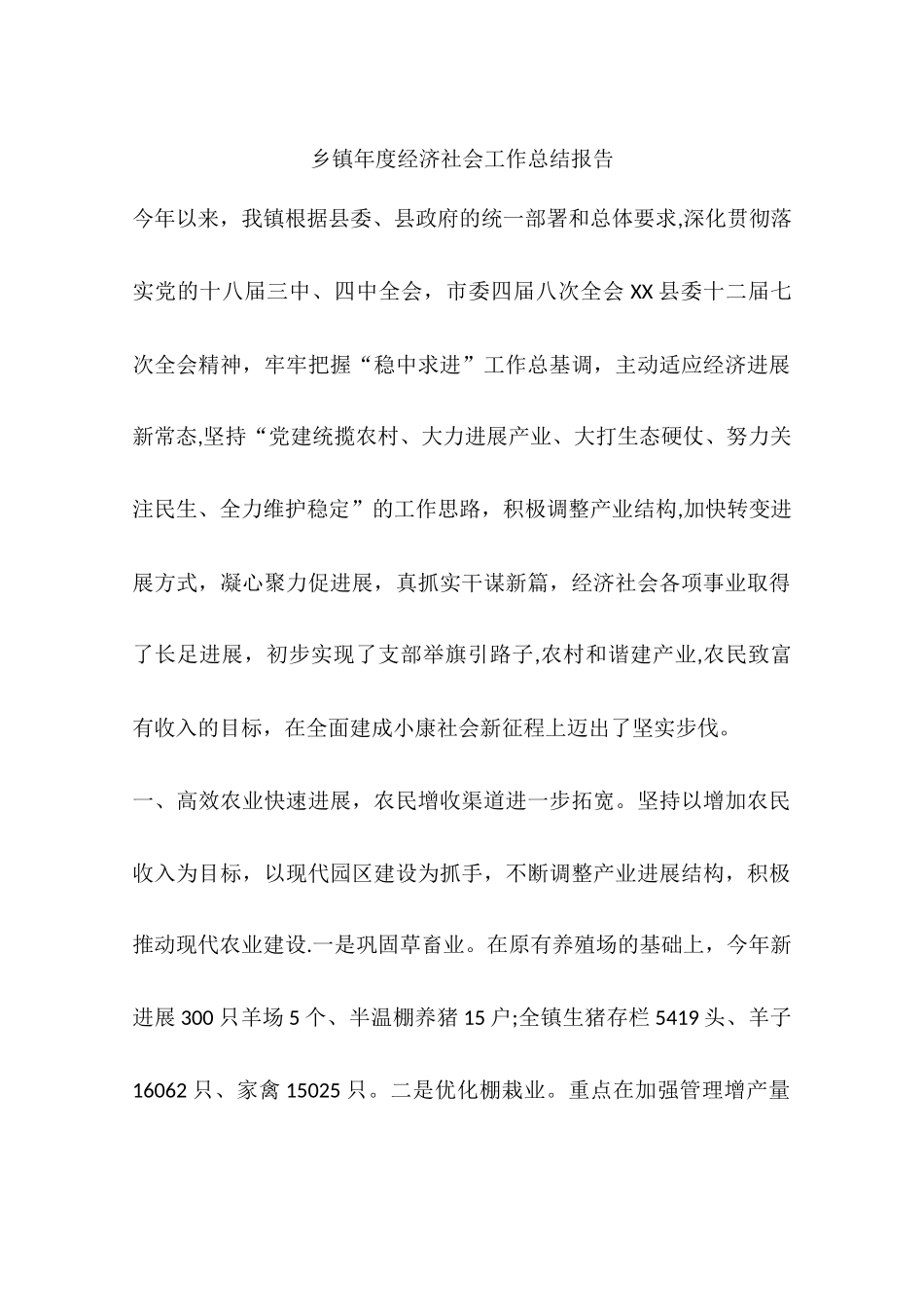 乡镇年度经济社会工作总结报告_第1页