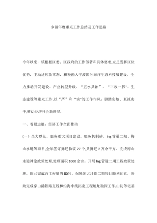 乡镇年度重点工作总结及工作思路
