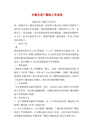乡镇文化广播站工作总结