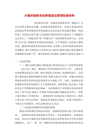 乡镇村级财务规范化管理经验材料