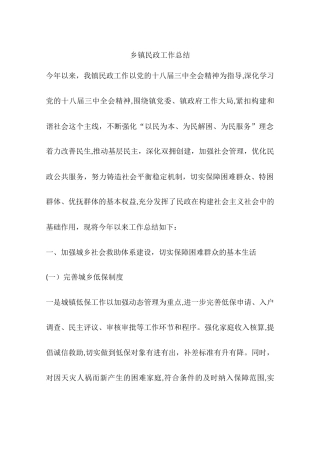 乡镇民政工作总结