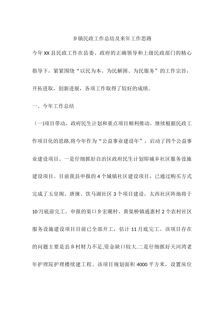 乡镇民政工作总结及来年工作思路_第1页