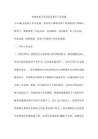 乡镇民政工作总结及来年工作思路