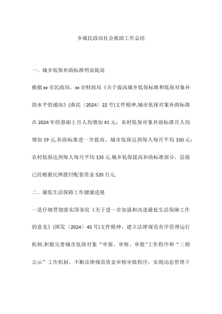 乡镇民政局社会救助工作总结