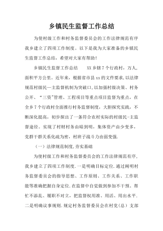 乡镇民生监督工作总结