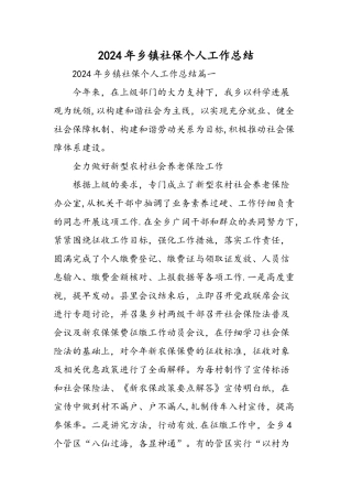 乡镇社保个人工作总结精选范文