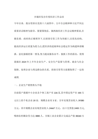 乡镇经发办年度经济工作总结