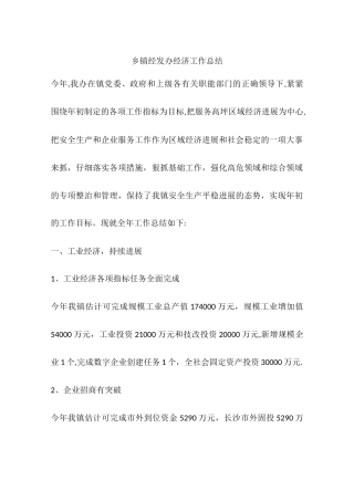 乡镇经发办经济工作总结