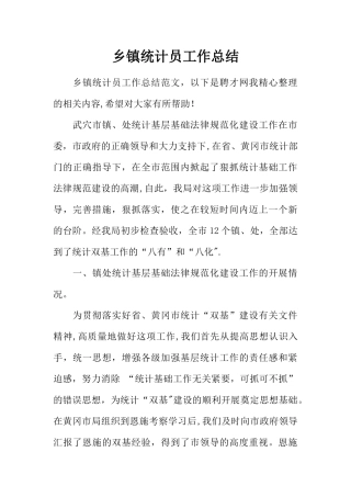 乡镇统计员工作总结