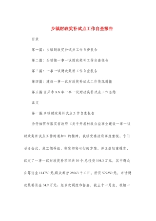 乡镇财政奖补试点工作自查报告与乡镇财政所管理工作自评报告汇编