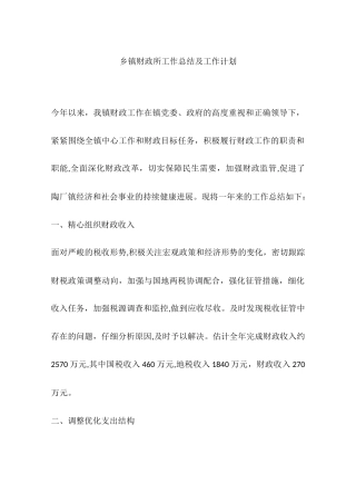 乡镇财政所工作总结及工作计划