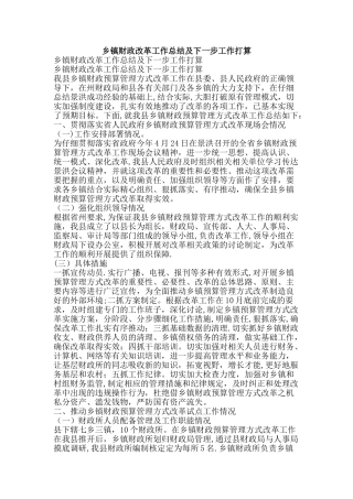 乡镇财政改革工作总结及下一步工作打算-精品范文资料