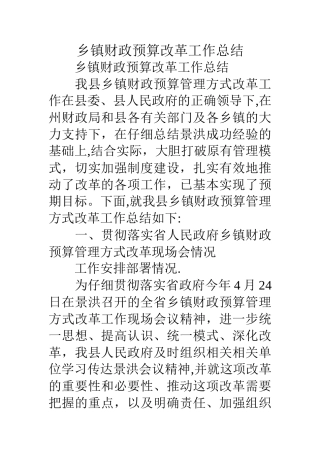 乡镇财政预算改革工作总结
