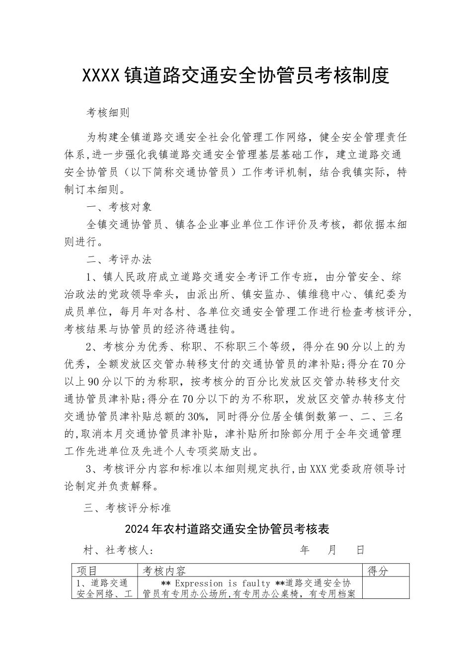 乡镇道路交通安全协管员考核制度_第1页