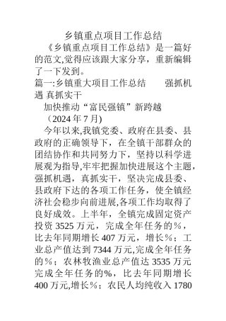 乡镇重点项目工作总结