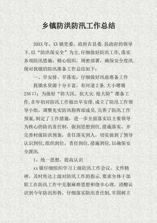 乡镇防洪防汛工作总结.