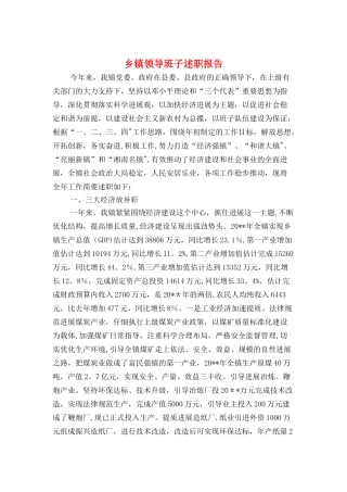 乡镇领导班子述职报告与乡镇食品安全工作自查报告汇编