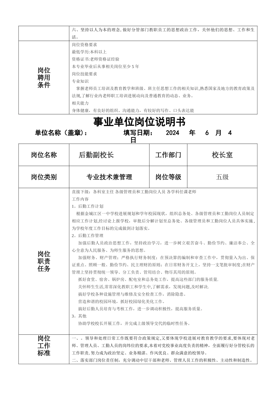 事业单位岗位说明书(校长)_第2页