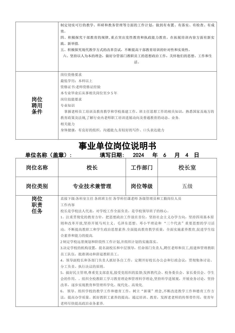 事业单位岗位说明书(校长)_第3页