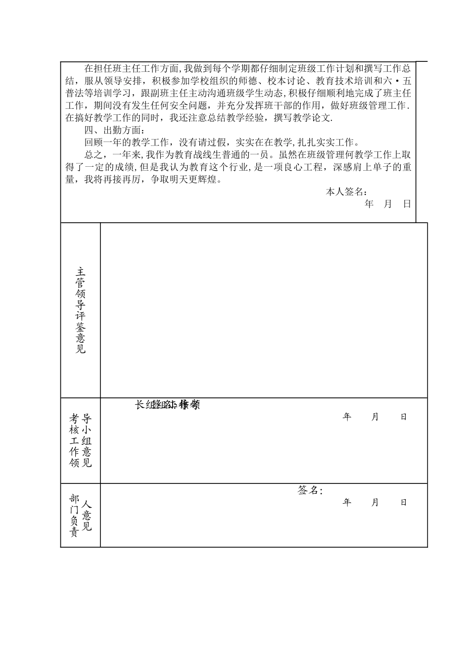 事业单位工作人员年度考核登记表(小学教师)_第2页