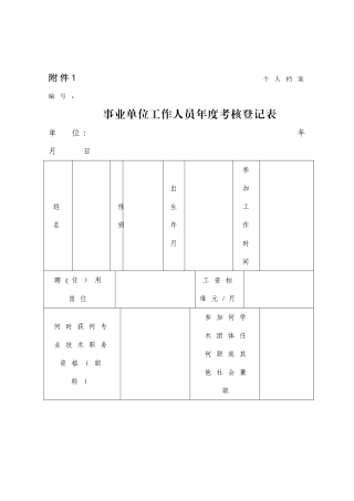 事业单位工作人员年度考核登记表