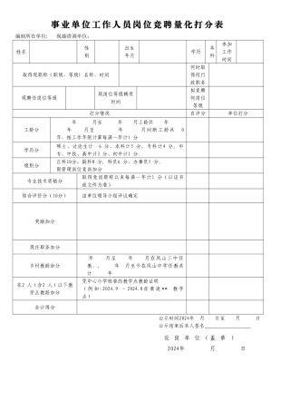 事业单位干部职工竞聘上岗量化打分表