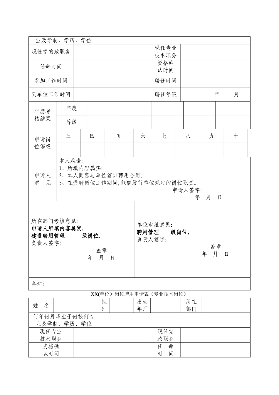 事业单位首次岗位聘用办法、岗位聘用申请表、岗位说明书_第2页