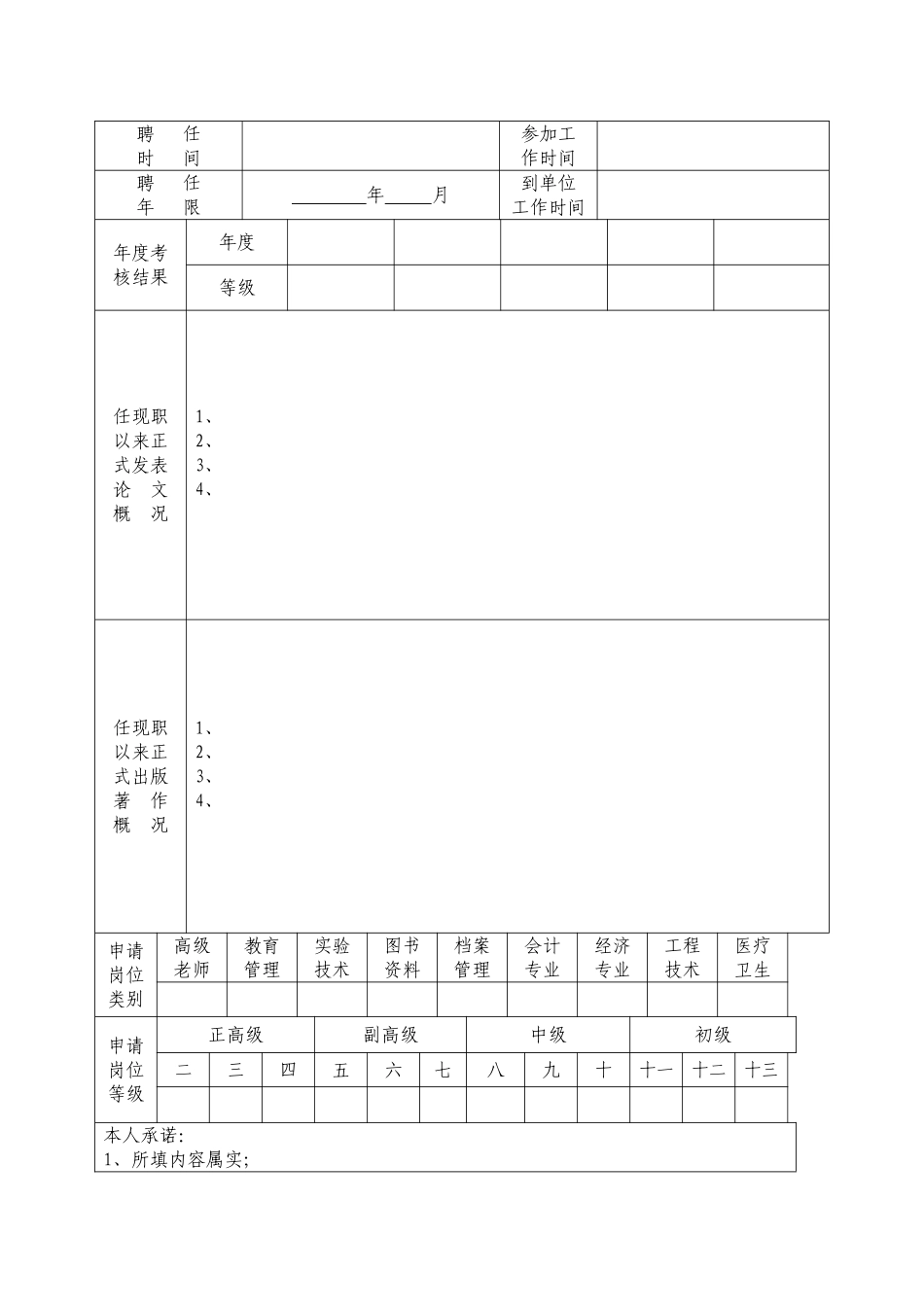 事业单位首次岗位聘用办法、岗位聘用申请表、岗位说明书_第3页