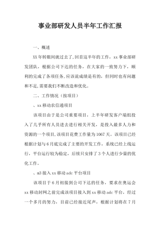 事业部研发人员半年工作汇报