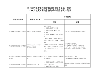 二OO六年度工程造价咨询单位检查情况一览表.