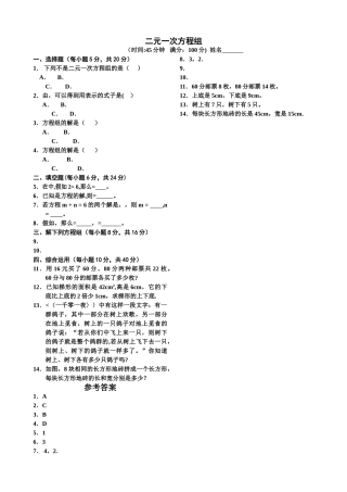 二元一次方程组简单测试题及答案