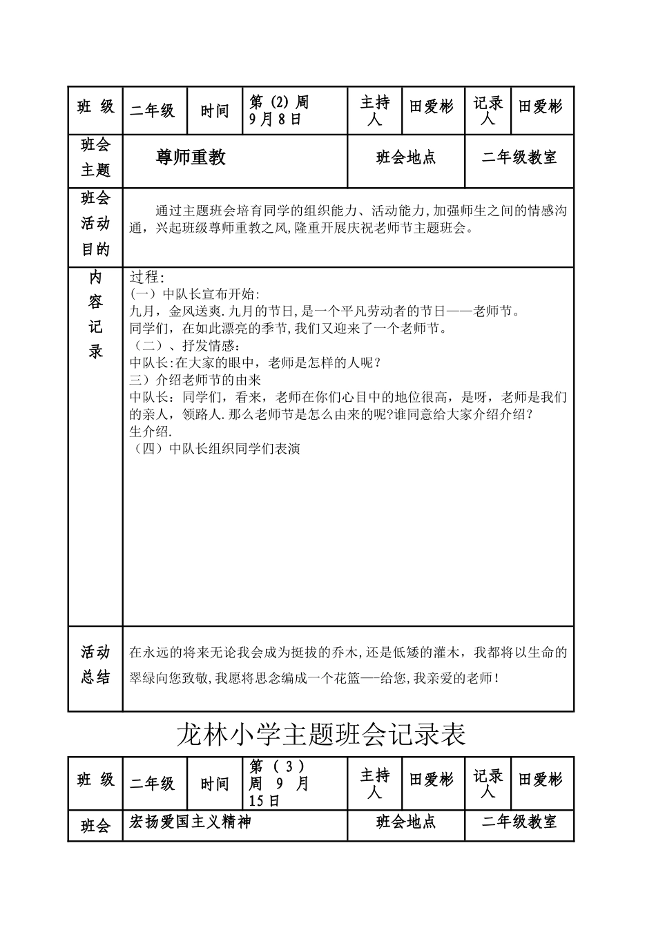 二年级主题班会记录表(DOC)_第2页
