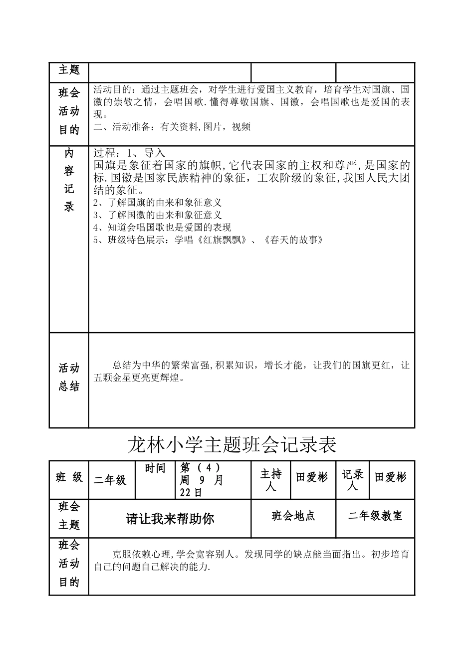 二年级主题班会记录表_第3页