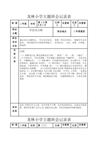二年级主题班会记录表