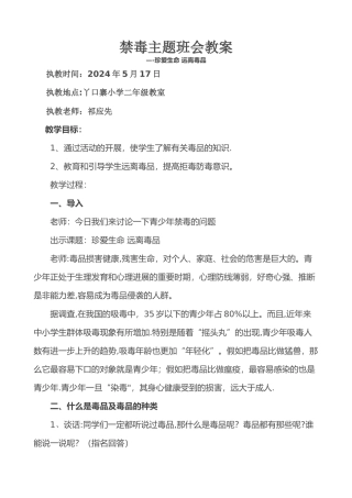 二年级禁毒主题班会教案