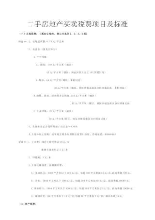 二手房地产买卖税费项目及标准