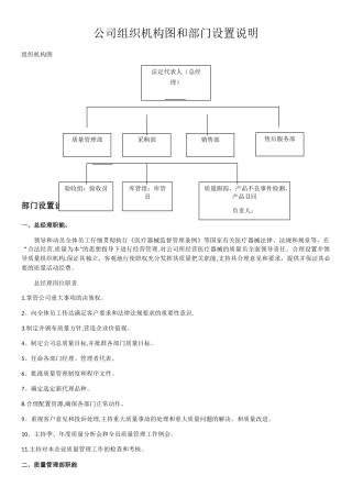 二类医疗器械备案组织机构图和部门设置说明